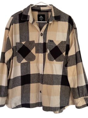 Rip Curl Tan, Black & Gray Plaid Flannel Shirt